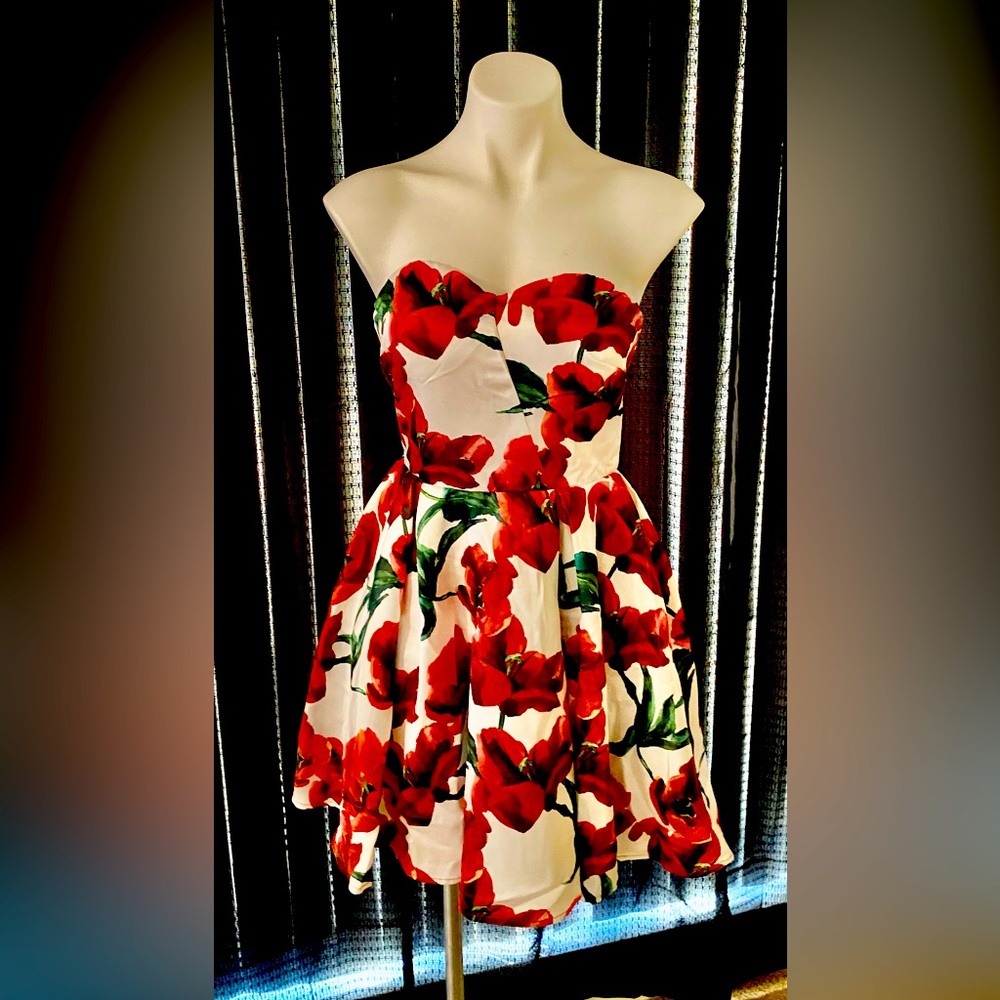 Beautiful party dress with large flowers printed in dress